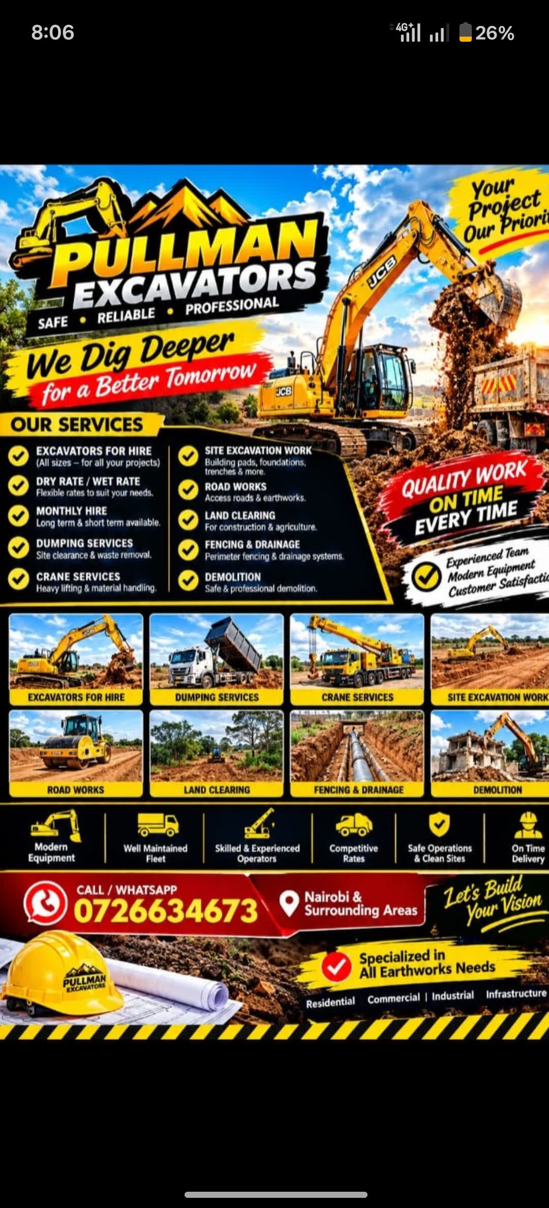 Excavation equipments hiring